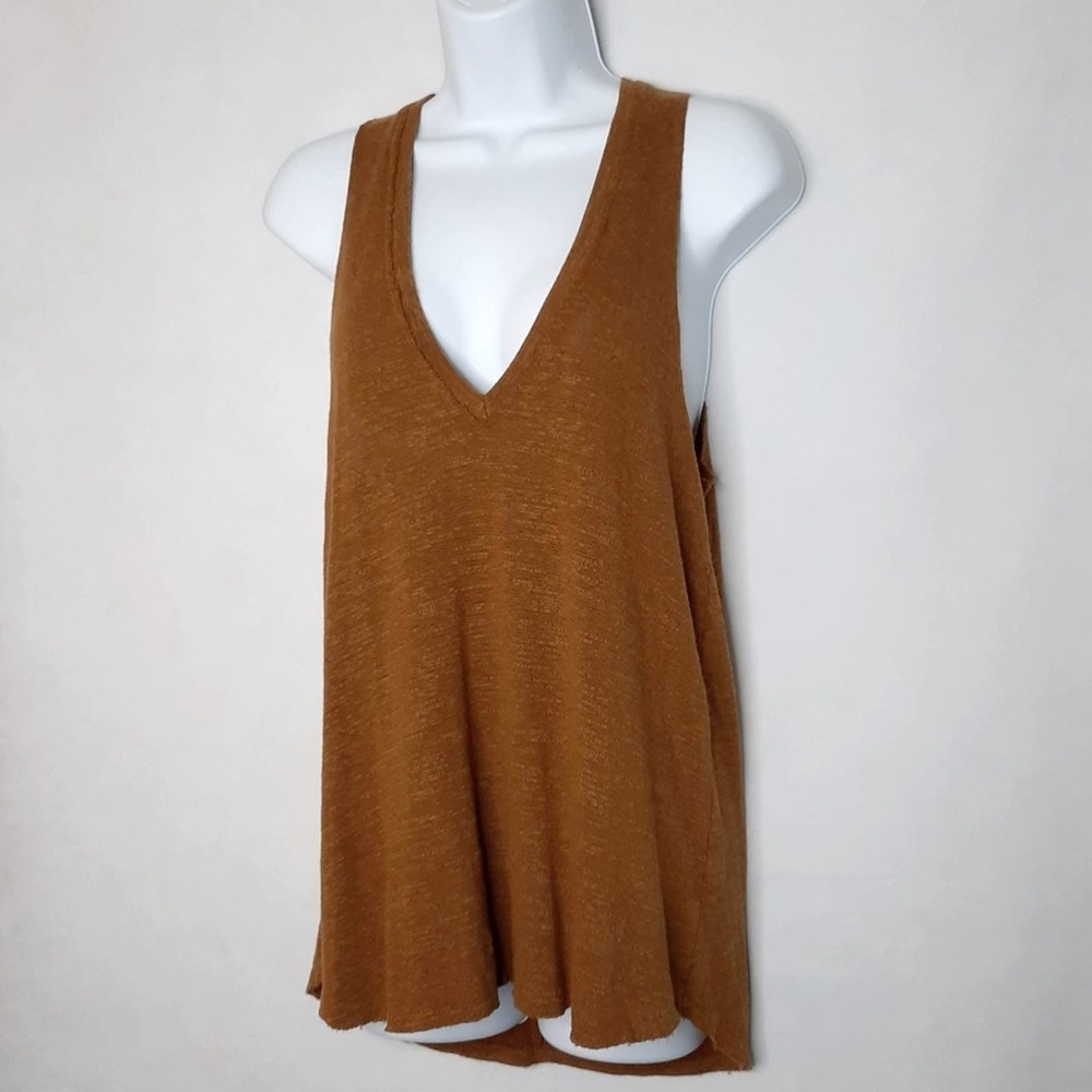 Project Social T Wearever Tank Top Raw Hem Knit Brown / Mustard Size XS Women's